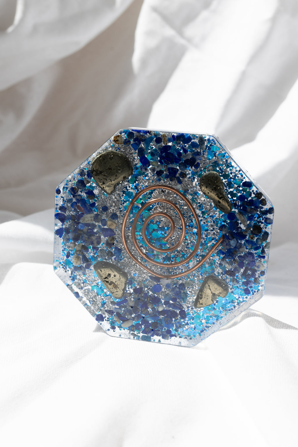 Orgonite Octagon Blue Pyrite |  Energy Cleansing • EMF Protection • Positive Energy