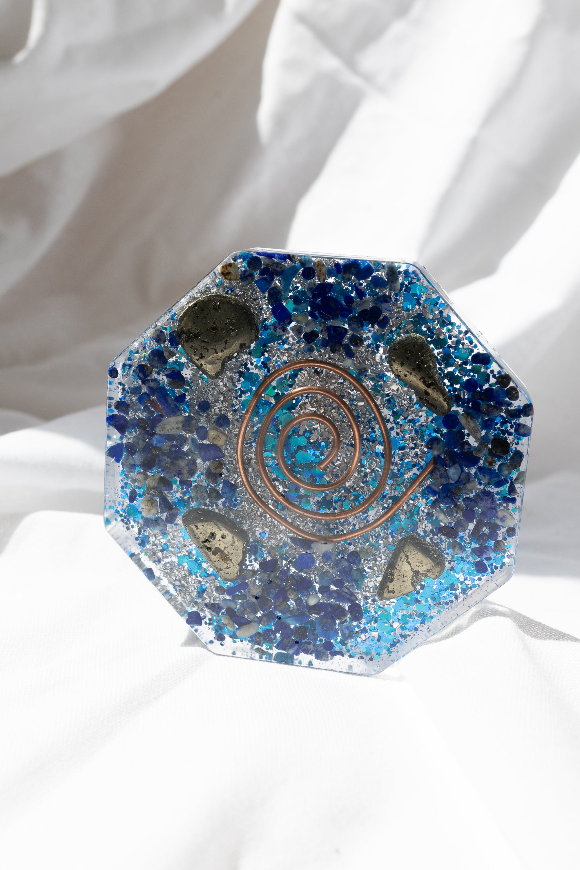 Orgonite Octagon Blue Pyrite |  Energy Cleansing • EMF Protection • Positive Energy