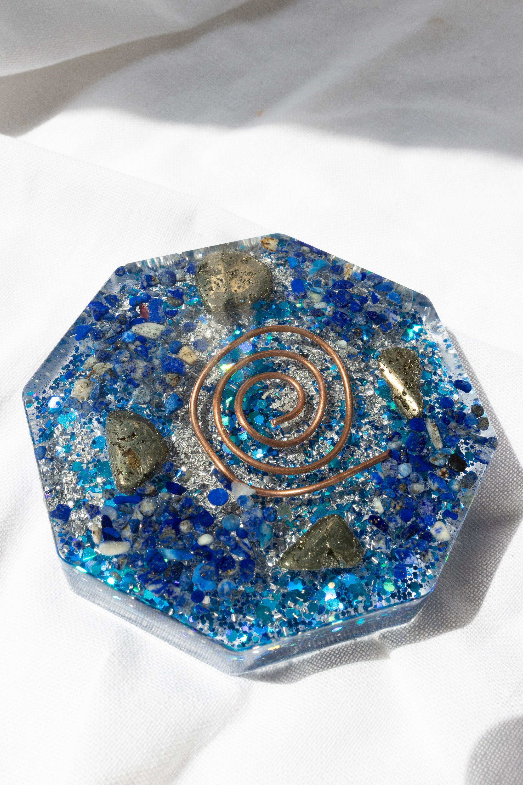 Orgonite Octagon Blue Pyrite |  Energy Cleansing • EMF Protection • Positive Energy