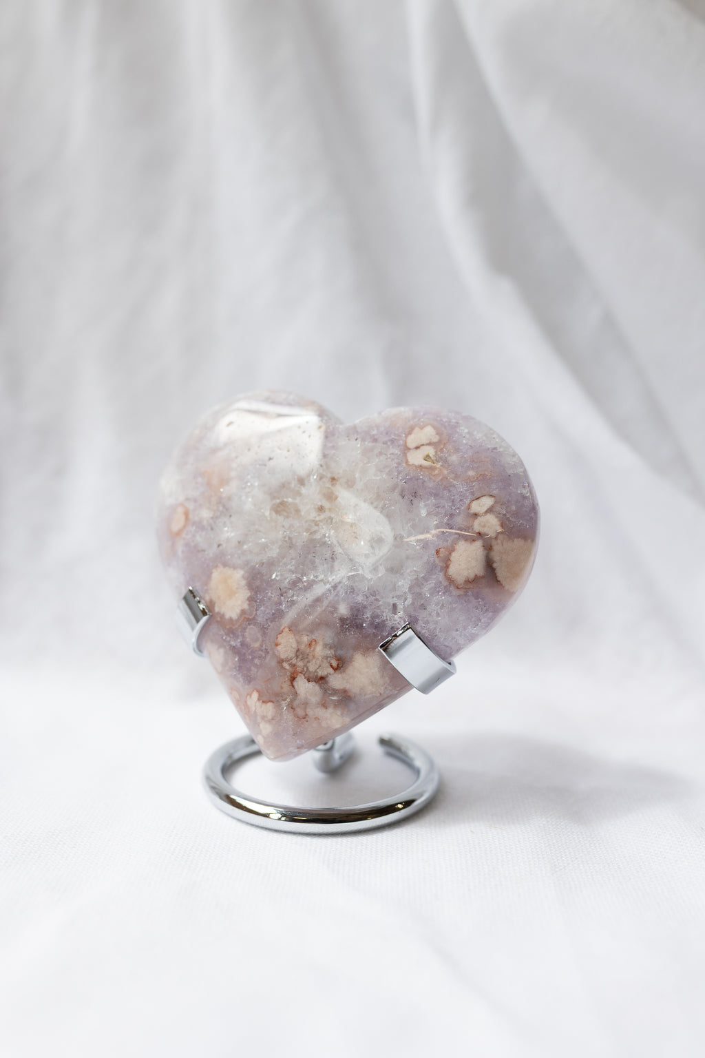 Pink Amethyst Flower Agate Heart + Stand | Self-Love • Growth • Divine Feminine