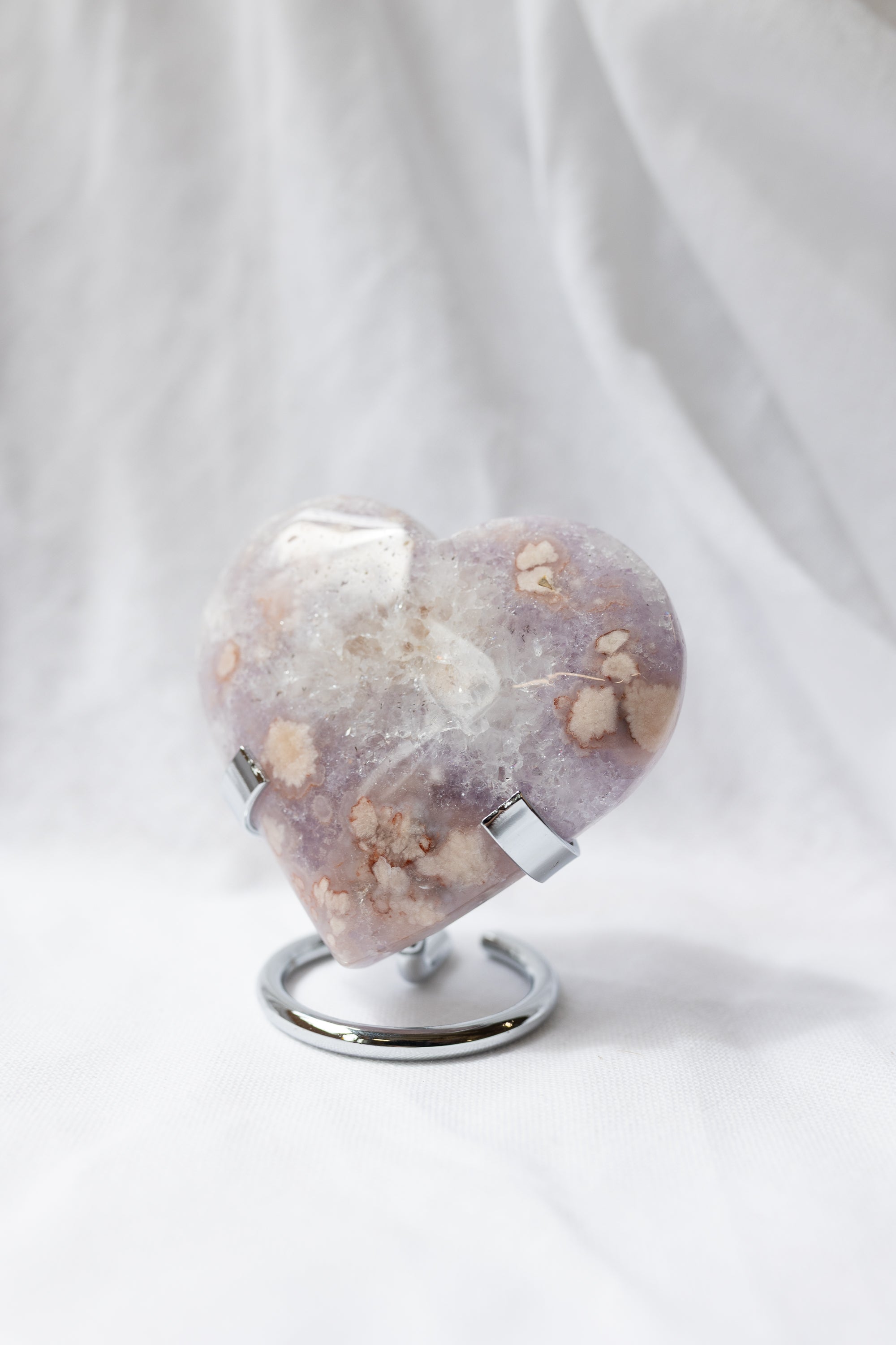 Pink Amethyst Flower Agate Heart + Stand | Self-Love • Growth • Divine Feminine