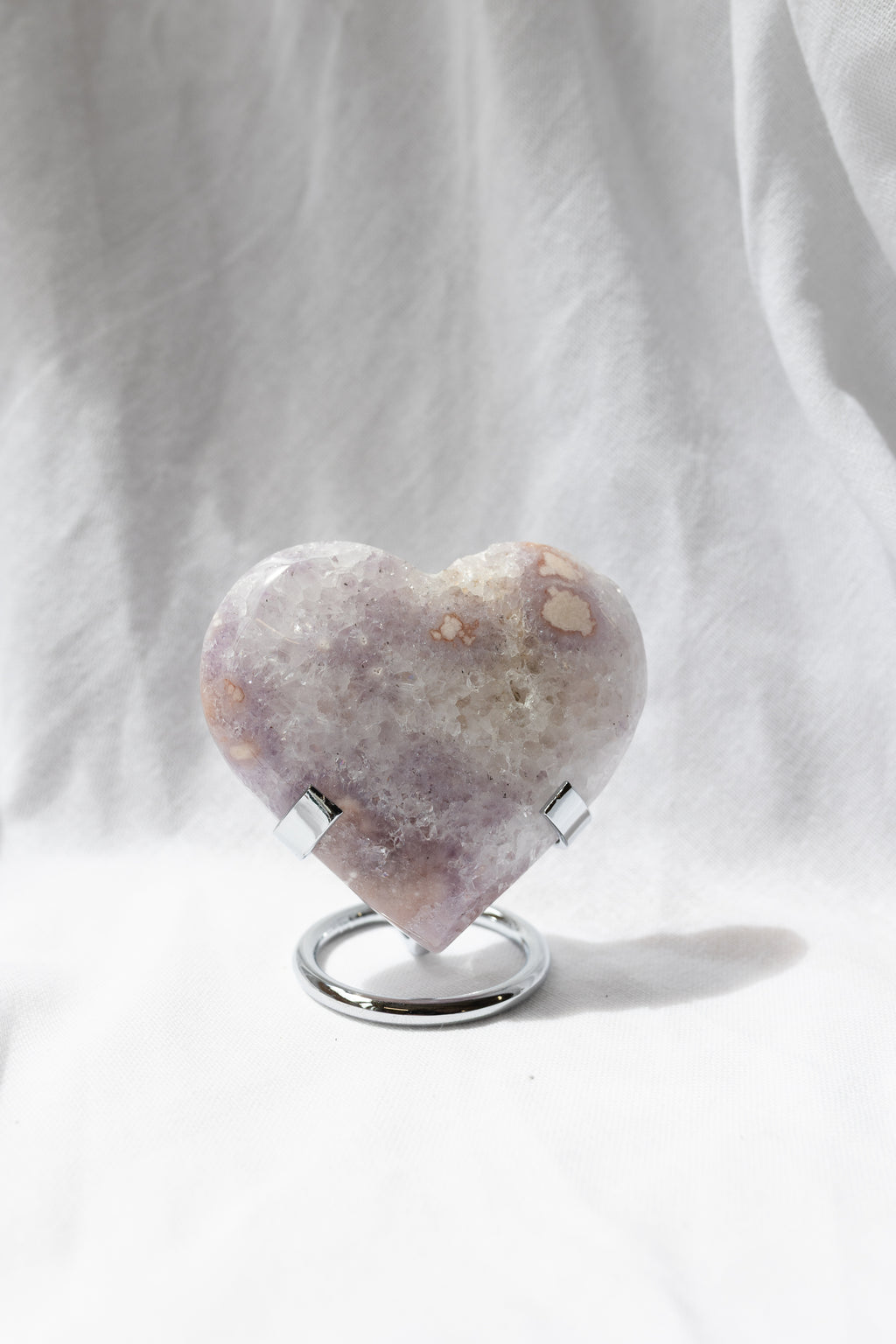 Pink Amethyst Flower Agate Heart + Stand | Self-Love • Growth • Divine Feminine