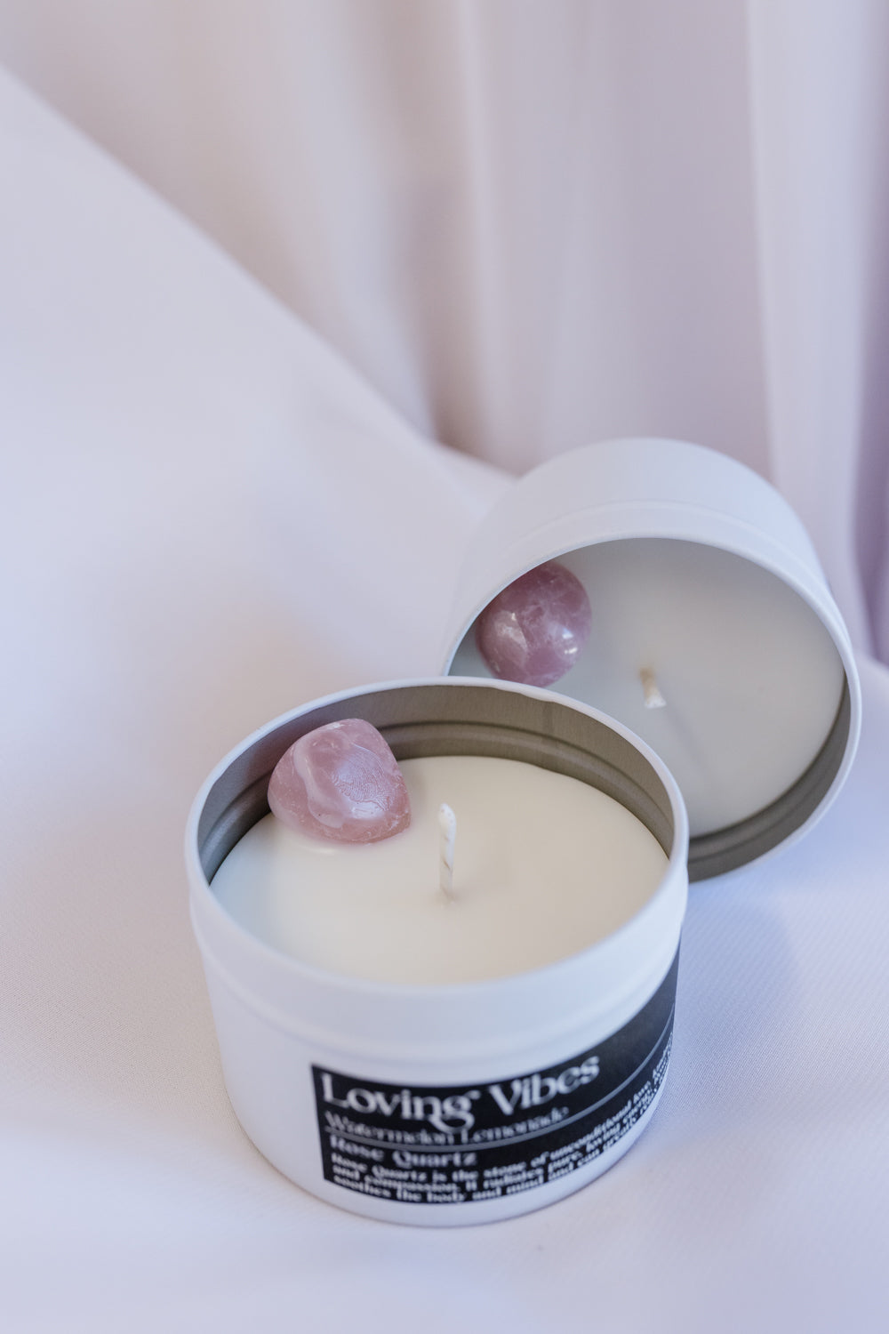 Loving Vibes Crystal Candle - Watermelon Lemonade Scented Coco-Soy Candle with Rose Quartz Crystal