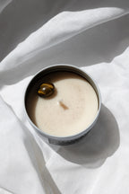 Ambitious Vibes Crystal Candle - Caramel Scented Coco-Soy Candle with Tigers Eye Crystal