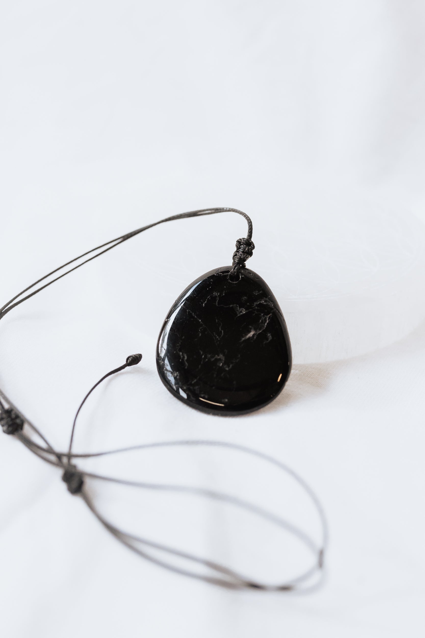 Black Tourmaline Crystal Pendant on adjustable cord | Shield • Protection • Grounding