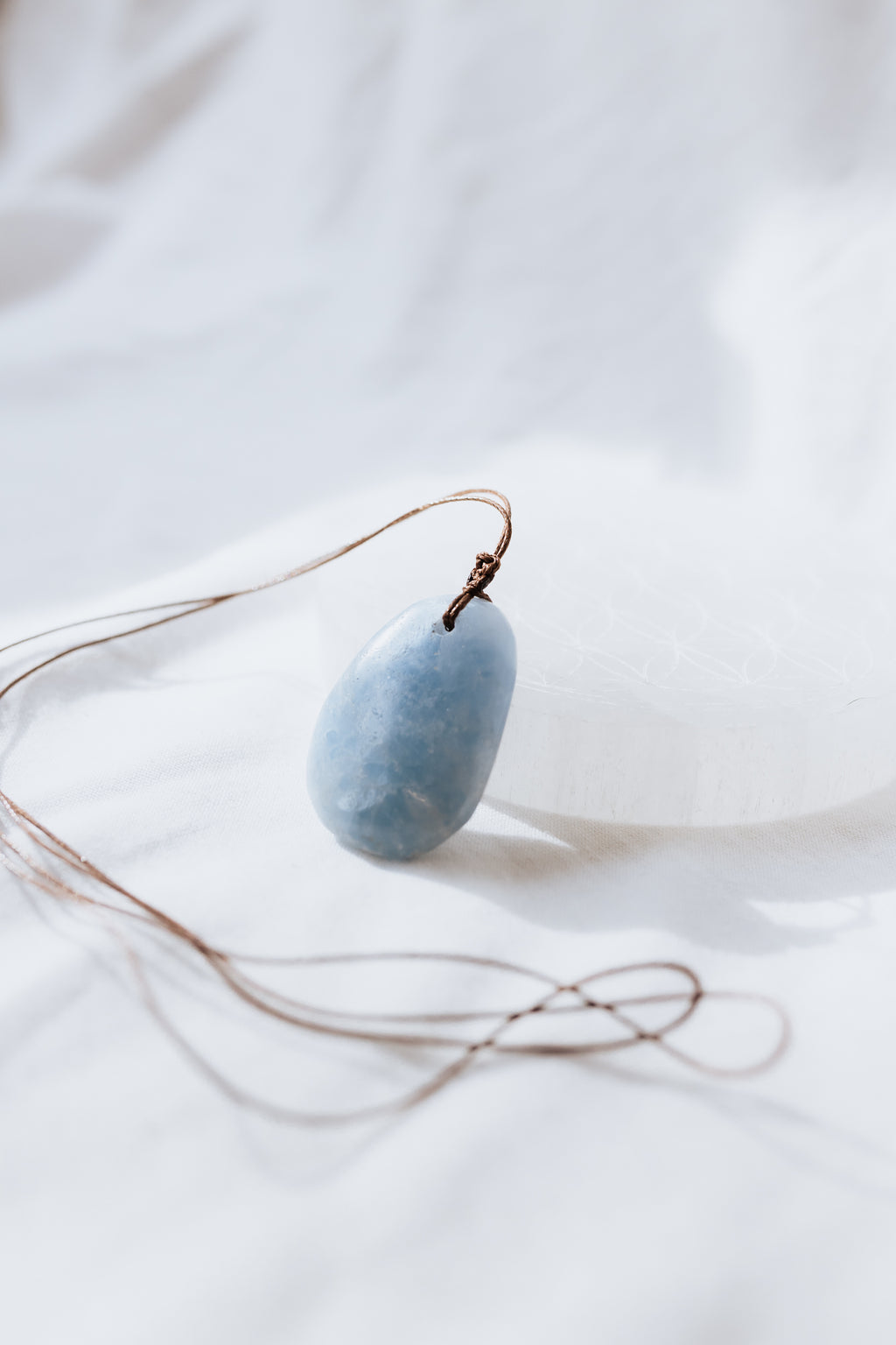 Blue Calcite Crystal Pendant with Adjustable Cord | Calm • Healing • Expression
