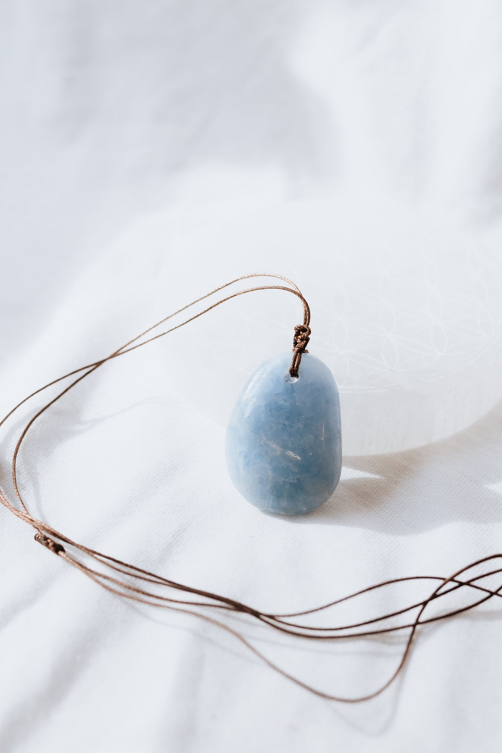 Blue Calcite Crystal Pendant with Adjustable Cord | Calm • Healing • Expression