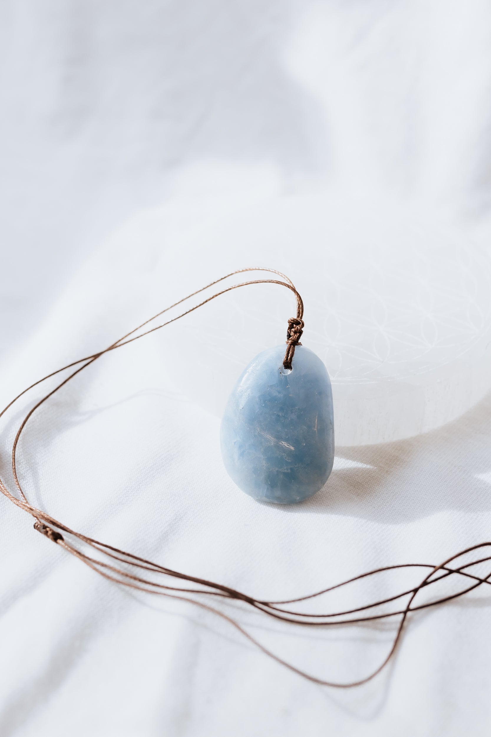 Blue Calcite Crystal Pendant with Adjustable Cord | Calm • Healing • Expression