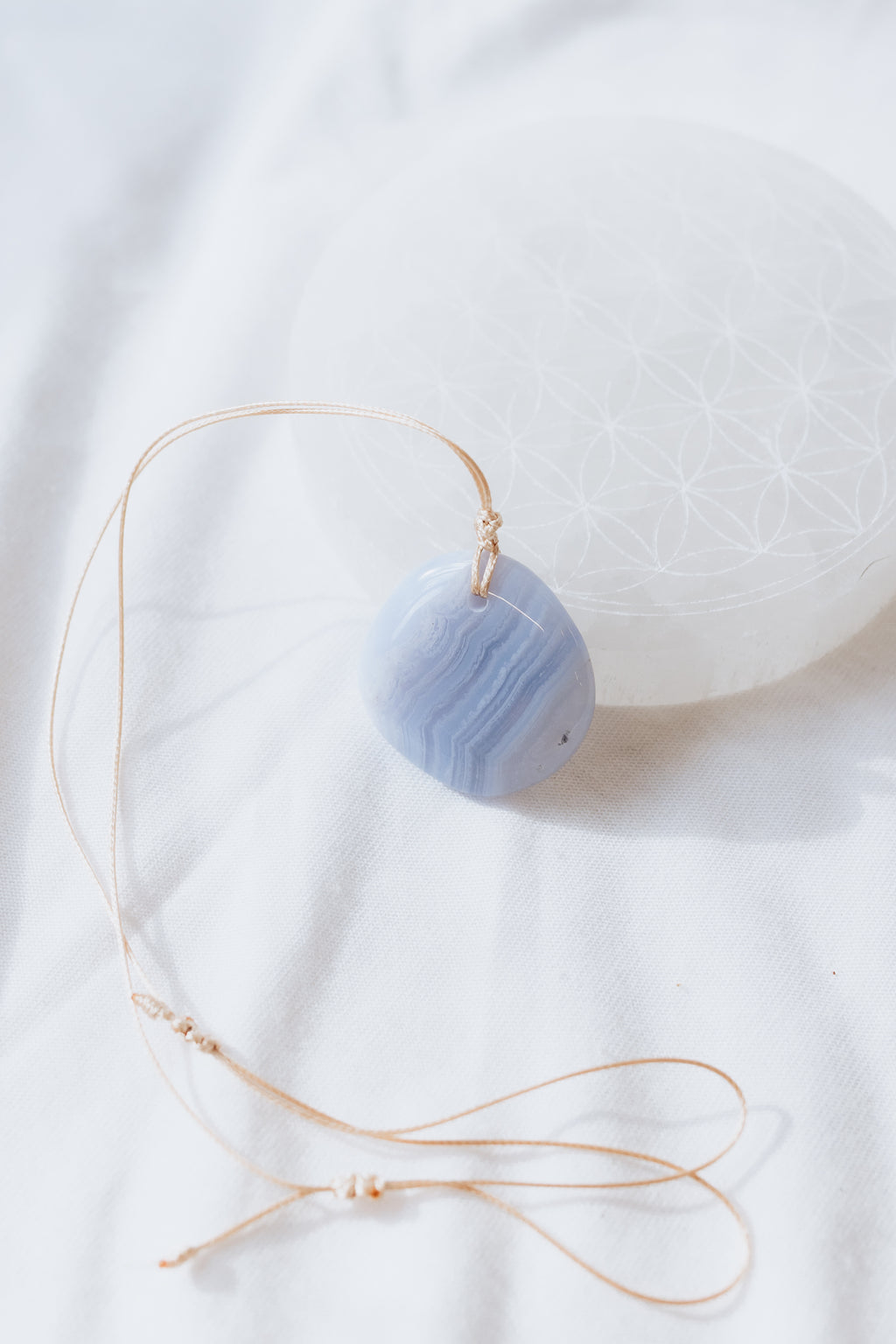Blue Lace Crystal Pendant on adjustable cord | Peace • Communication • Harmony