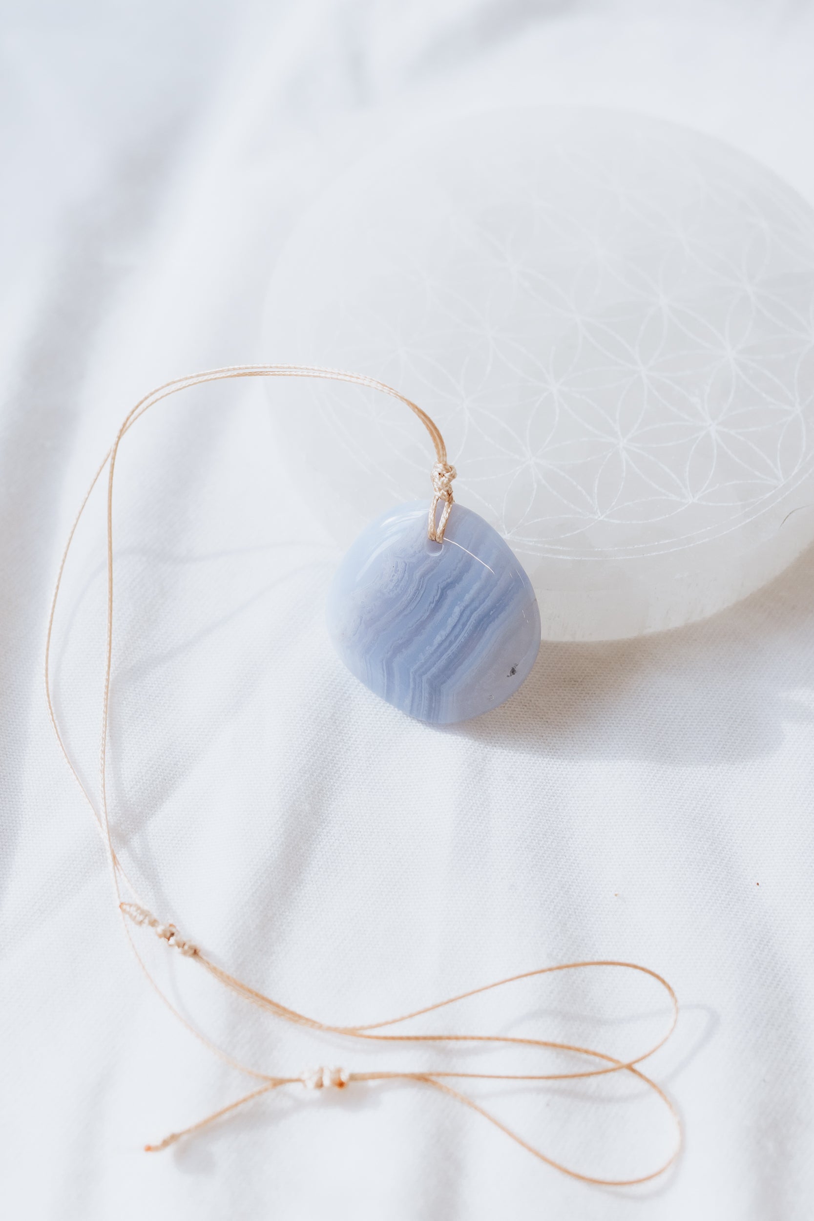 Blue Lace Crystal Pendant on adjustable cord | Peace • Communication • Harmony