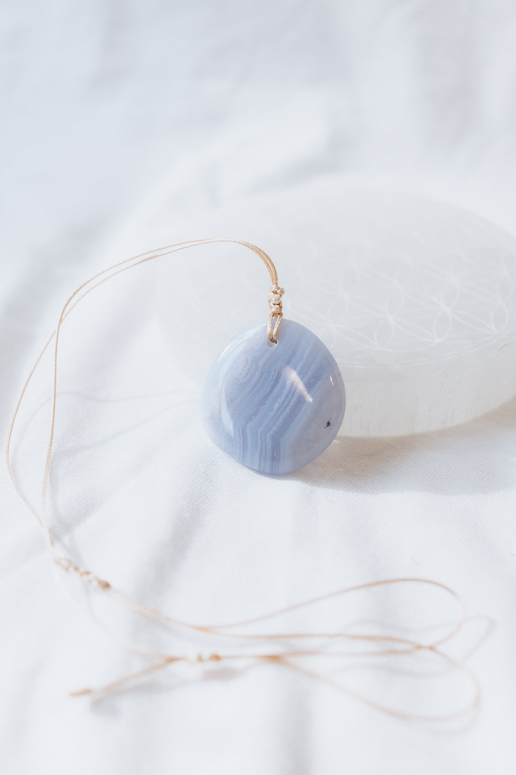 Blue Lace Crystal Pendant on adjustable cord | Peace • Communication • Harmony
