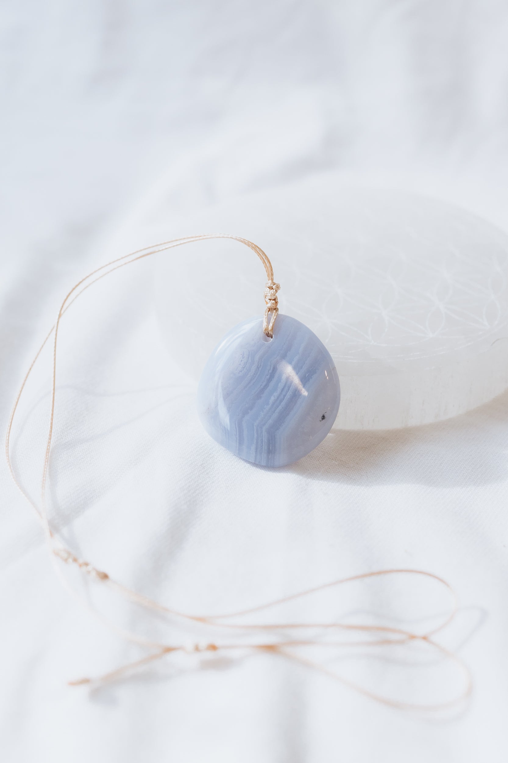 Blue Lace Crystal Pendant on adjustable cord | Peace • Communication • Harmony