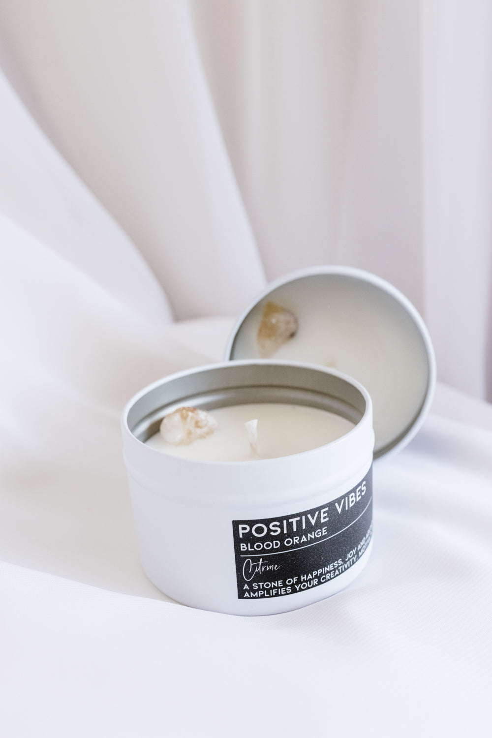 Positive Vibes Crystal Candle - Blood Orange Scented Coco-Soy Candle with Citrine Crystal