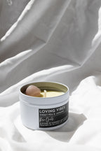 Loving Vibes Crystal Candle - Sweet Pea & Jasmine Scented Coco-Soy Candle with Rose Quartz Crystal