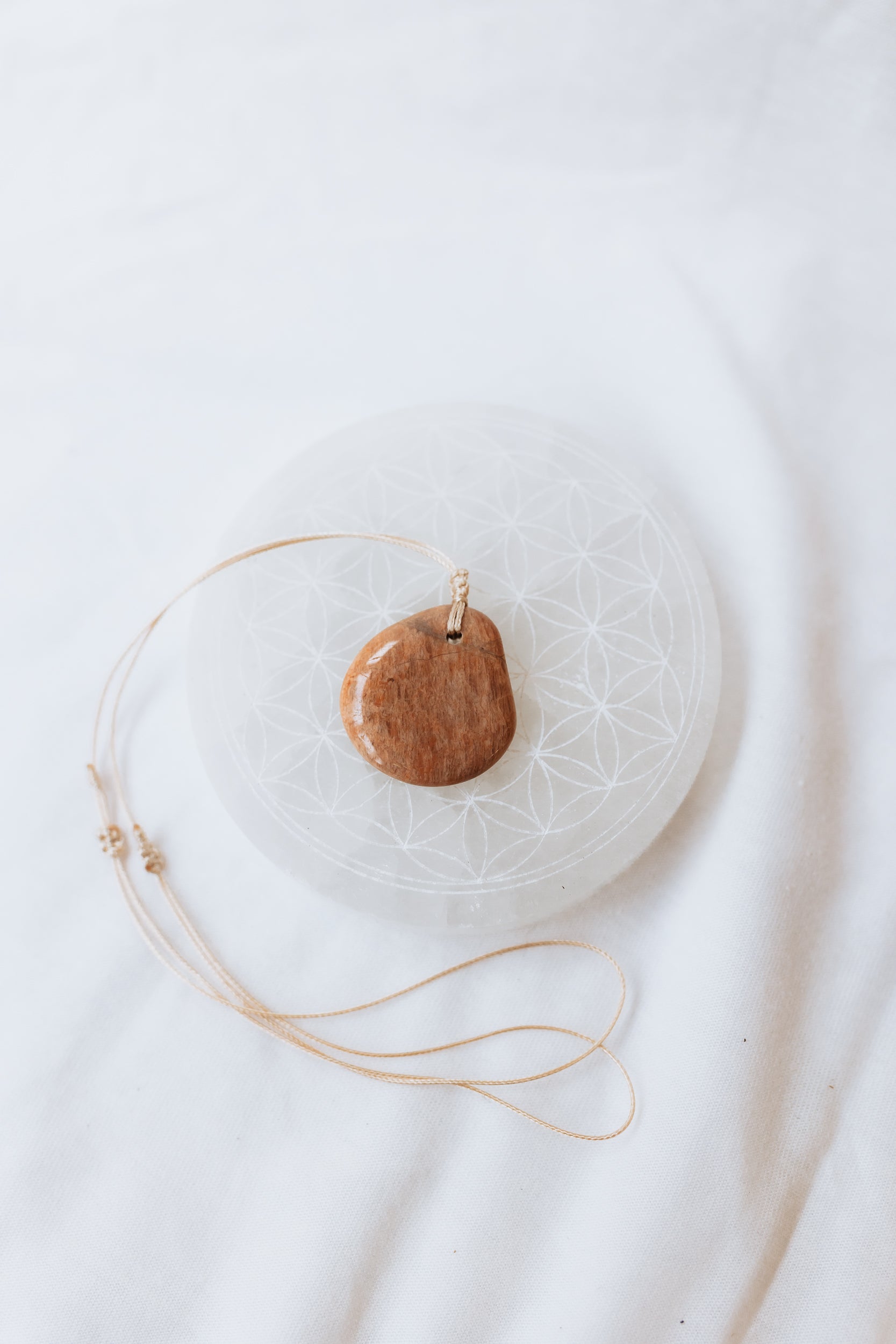 Peach Moonstone Crystal Pendant with adjustable cord | Intuition • Nurturing • Harmony
