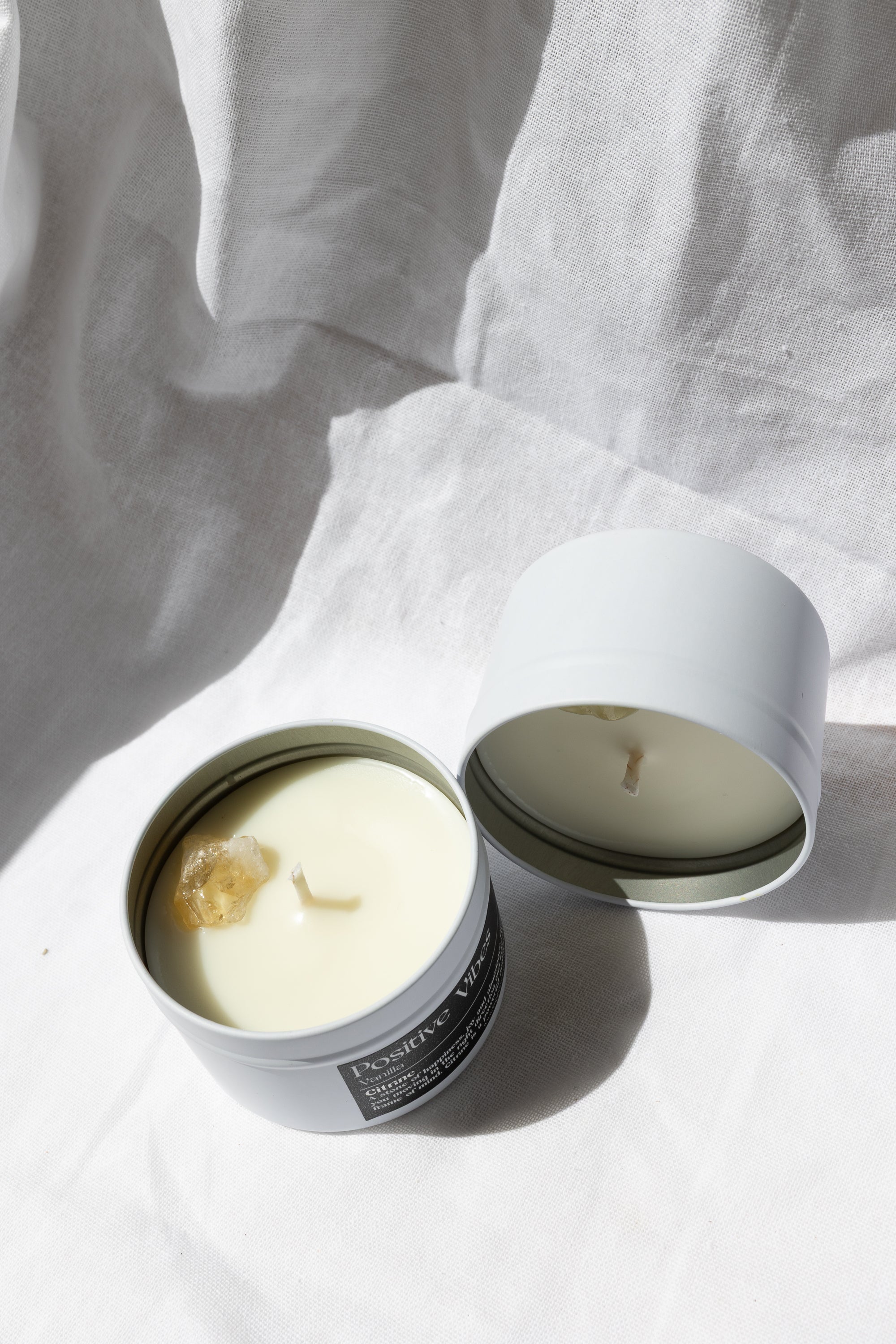 Positive Vibes Crystal Candle - Vanilla Scented Coco-Soy Candle with Citrine Crystal