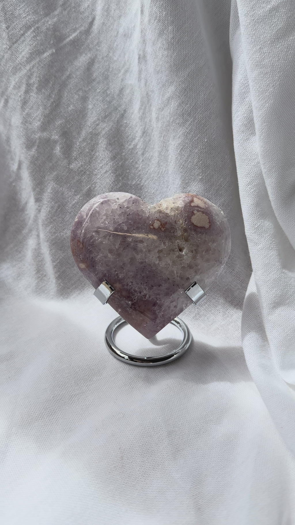 Pink Amethyst Flower Agate Heart + Stand | Self-Love • Growth • Divine Feminine